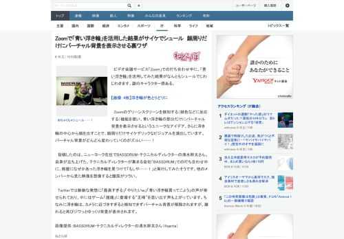 ビデオ会議サービス「Zoom」での打ち合わせ中に、「青い浮き輪」を活用してみた結果がなんともシュールでじわじわきます。謎のキャラクター感ある。　Zoomのグリーンスクリーンを検知する（緑色などに反応