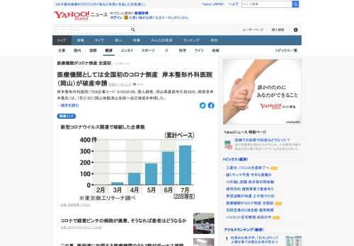 岡山県の整形外科医院が21日に岡山地裁津山支部へ自己破産を申請。新型コロナの影響で外来患者が減少し、4月以降の収入高は前年同月比約20%ダウン。医療機関としては全国初の新型コロナ関連倒産となった。