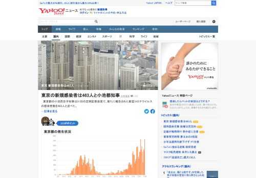 東京都の小池百合子知事は31日の定例記者会見で、新たに報告された新型コロナウイルスの感染者数を463人と述べた。これまでで最も多かった30日の367人を100人ほど上回った。