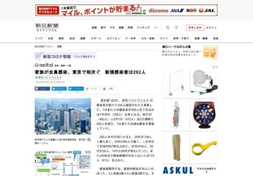 　東京都は2日、新型コロナウイルスの感染者が新たに292人確認されたと発表した。1日あたりの感染者が300人を下回るのは7月29日（250人）以来となる。同31日（463人）と8月1日（472人）は2…