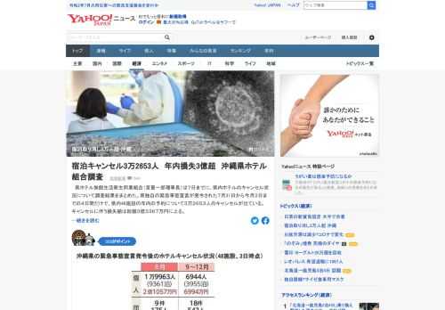 沖縄県内のホテルのキャンセル状況についての調査結果がまとまった。県独自の緊急事態宣言が発令された7月31日からの4日間だけで年内予約について3万2653人のキャンセルが出て損失額は総額3億円超に上る。