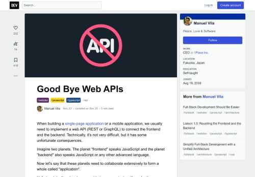 When building a single-page application or a mobile application, we usually need to implement a web A... Tagged with webdev, javascript, typescript, api.