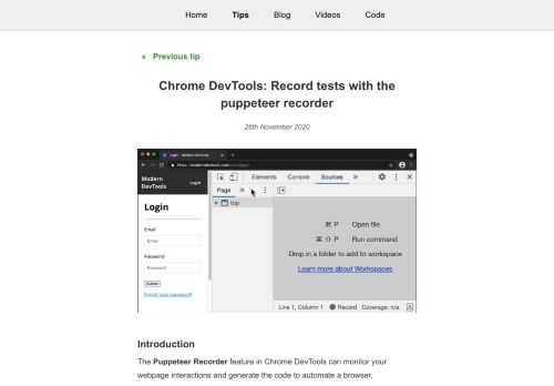 Chrome DevTools - Record tests with the puppeteer recorder