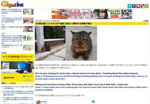 ネコは勝手気ままな生き物であり、ときどきフラッと居なくなって飼い主を心配させることがあります。3日間も行方不明になっていたというネコが「借金」を抱えて帰宅したという珍事がタイで発生しました。