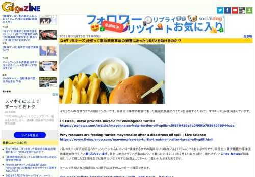 イスラエルの国立ウミガメ救助センターでは、原油流出事故の被害にあった絶滅危惧種のウミガメを治療するために、「マヨネーズ」が使用さえています。