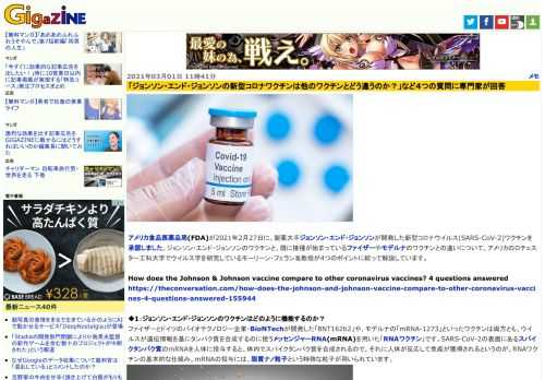 アメリカ食品医薬品局(FDA)が2021年2月27日に、製薬大手ジョンソン・エンド・ジョンソンが開発した新型コロナウイルス(SARS-CoV-2)ワクチンを承認しました。ジョンソン・エンド・ジョンソンのワクチンと、既に接種が始まっているファイザーやモデルナのワクチンとの違いについて、アメリカのロチェスター工科大学でウイルス学を研究しているモーリーン・フェラン准教授が4つのポイントに絞って解説しています。