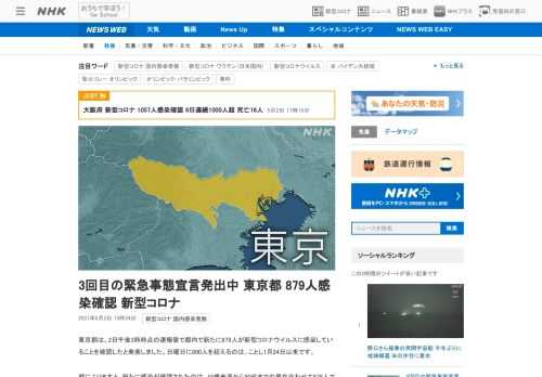 【NHK】東京都は、2日午後3時時点の速報値で都内で新たに879人が新型コロナウイルスに感染していることを確認したと発表しました。…