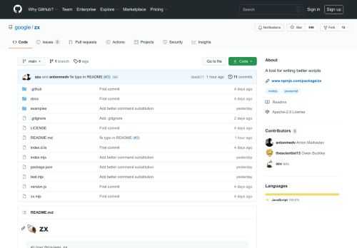 A tool for writing better scripts. Contribute to google/zx development by creating an account on GitHub.