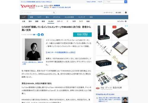 スマートフォン専用リサーチプラットフォーム「LINEリサーチ」が、15歳から24歳までの男女を対象に「いちばん信頼している／参考にしているインフルエンサー・有名人」について調査。  