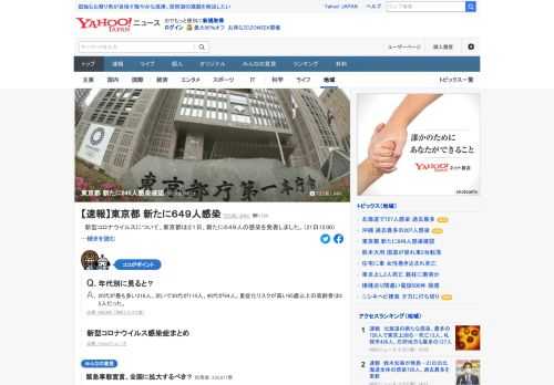 新型コロナウイルスについて、東京都は21日、新たに649人の感染を発表。20代が最も多い216人、次いで30代が114人、40代が94人。重症化リスクが高い65歳以上の高齢者は65人だった。