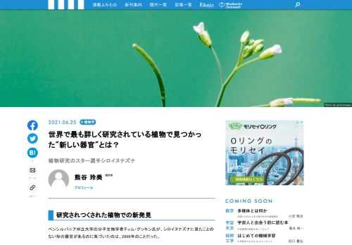 植物研究の世界で非常によく用いられるシロイヌナズナに、これまで知られていなかった新しい器官が発見されました。それはいったいどんな器官なのでしょうか？　なぜこの器官はいままで見つかっていなかったのでしょうか？