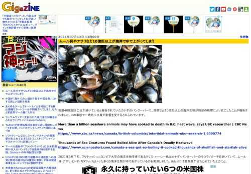 気温40度超えの日が続いていると報告されていたカナダのバンクーバーで、貝類など10億匹以上の海洋生物が熱波の影響により死亡したことが報告されました。この事態で一時的に水質が影響を受けるとみられています。