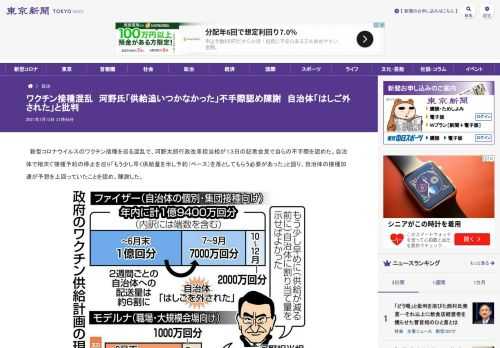 新型コロナウイルスのワクチン接種を巡る混乱で、河野太郎行政改革担当相が１３日の記者会見で自らの不手際を認めた。自治体で相次ぐ接種予約の...