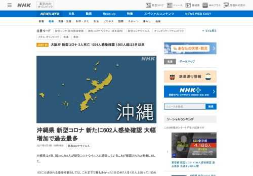 【NHK】沖縄県は4日、新たに602人が新型コロナウイルスに感染していることが確認されたと発表しました。1日に公表される感染者数と…
