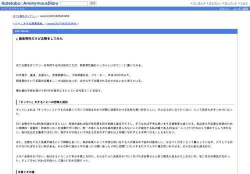 はてな匿名ダイアリーを利用するのは初めてだが、弱者男性論のメッカらしいのでここに書いてみる。20代後半、童貞、友達なし、恋愛経験なし、子…