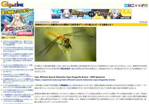 AIと聞くと「人間の脳を模倣したもの、あるいは人間の脳を上回る性能を持つもの」という印象を持つ人も多いかもしれません。しかし、軍事科学や安全保障の研究を行うアメリカのサンディア国立研究所に勤めるフランシス・チャンス博士は、人間の脳ではなく「トンボの脳」をモデルにしたAIの開発を行っているとのことです。