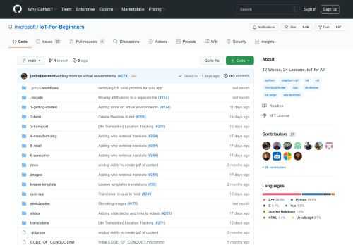 12 Weeks, 24 Lessons, IoT for All! Contribute to microsoft/IoT-For-Beginners development by creating an account on GitHub.