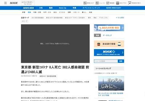 【NHK】東京都内では25日、新たに382人が新型コロナウイルスに感染していることが確認され、10日連続で1000人を下回りました…