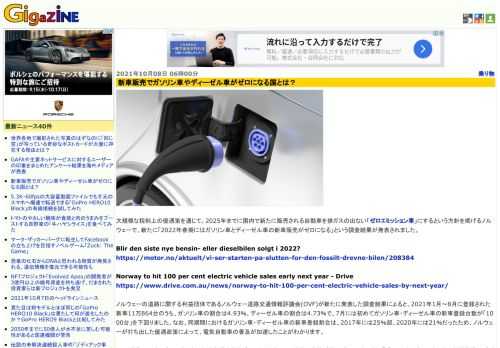 大規模な税制上の優遇策を通じて、2025年までに国内で新たに販売される自動車を排ガスの出ない「ゼロエミッション車」にするという方針を掲げるノルウェーで、新たに「2022年春期にはガソリン車とディーゼル車の新車販売がゼロになる」という調査結果が発表されました。