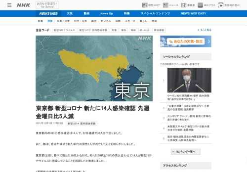 【NHK】東京都内の3日の感染確認は14人で、22日連続で30人を下回りました。また、都は、感染が確認された40代の男性1人が死亡…