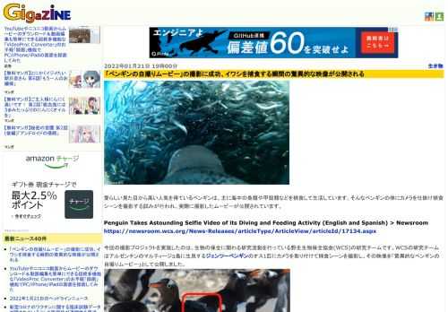 愛らしい見た目から高い人気を得ているペンギンは、主に海中の魚類や甲殻類などを捕食して生活しています。そんなペンギンの体にカメラを仕掛け捕食シーンを撮影する試みが行われ、実際に撮影したムービーが公開されています。