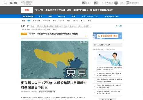 【NHK】東京都内の10日の感染確認は1万8891人で、2日連続で前の週の同じ曜日を下回りました。一方、重症の患者は64人で去年1…