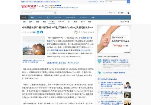 　4日に全国350スクリーンで公開となった、小松菜奈・坂口健太郎のダブル主演による映画『余命10年』の初日から3日間の観客動員数が22万8018人、興行収入3億668万5070円だったことがわかった