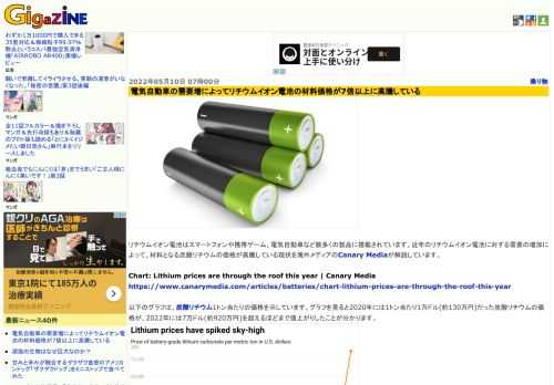 リチウムイオン電池はスマートフォンや携帯ゲーム、電気自動車など数多くの製品に搭載されています。近年のリチウムイオン電池に対する需要の増加によって、材料となる炭酸リチウムの価格が高騰している現状を海外メディアのCanary Mediaが解説しています。